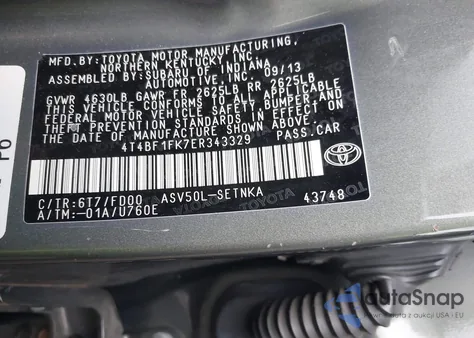 2014 Toyota Camry Le из США, поврежденный, VIN 4T4BF1FK7ER343329